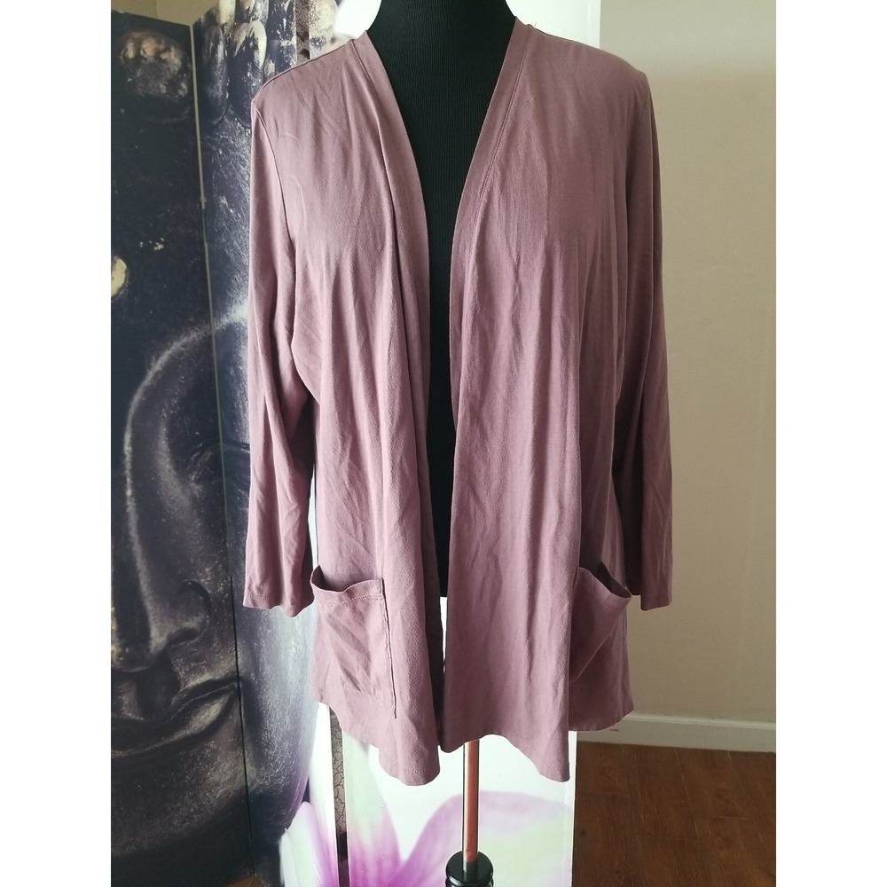 Logo Lori Goldstein Size 1X The Cardi Cardigan Purple Open Front Slouchy Pockets